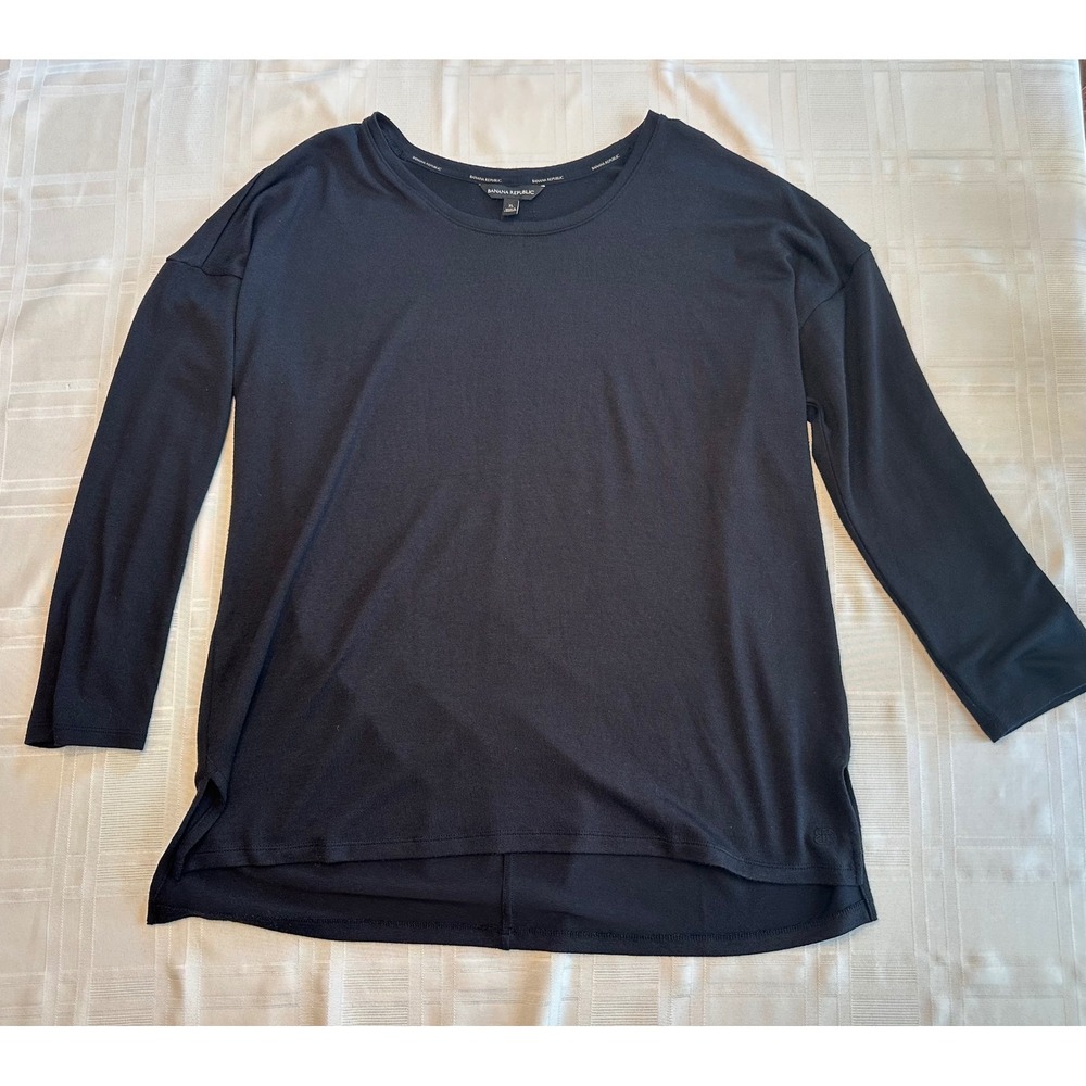 Banana Republic Top Women XL Black Long Sleeve Scoop Neck High Low Relaxed Fit